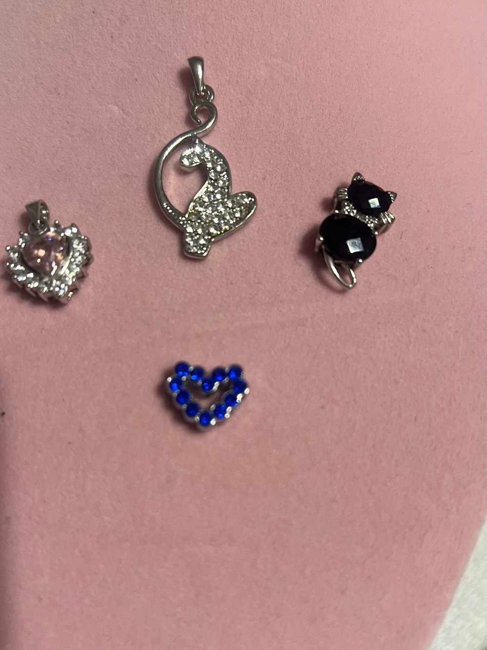 Silver Cat Pendant Necklace with Clear Crystals - Sparkling Cat Charm hearts